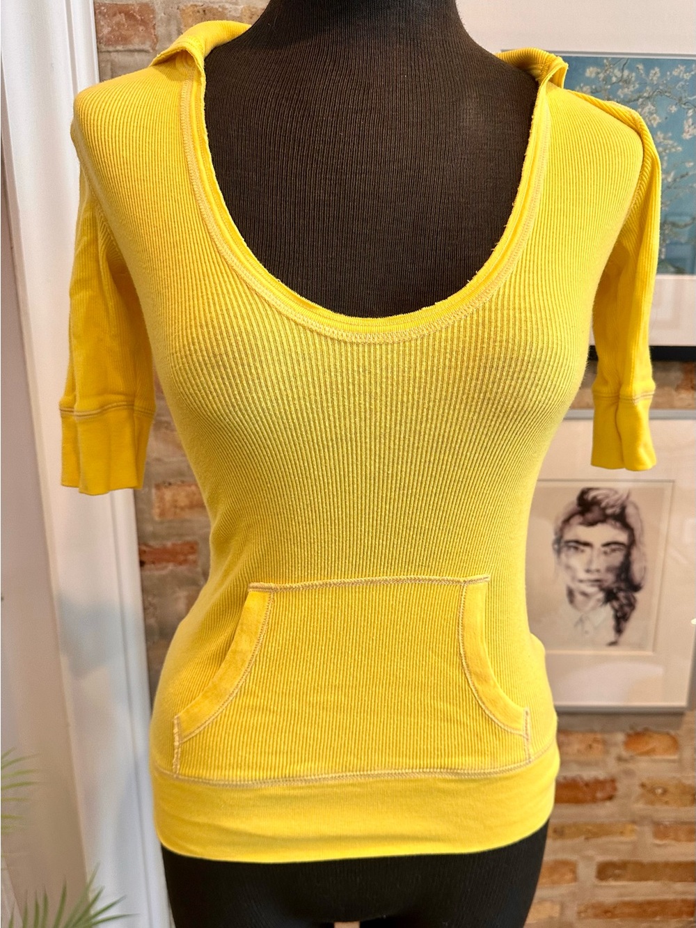 Victoria’s Secret Tee Shop Bright Yellow Scoop Neck Short Sleeve Hoodie